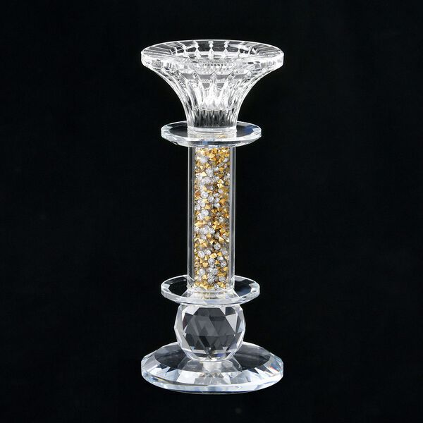 The 5th Season - hochwertiger Kristall-Kerzenst&auml;nder, gef&uuml;llt mit goldenen Kristallen, 7x7x18cm