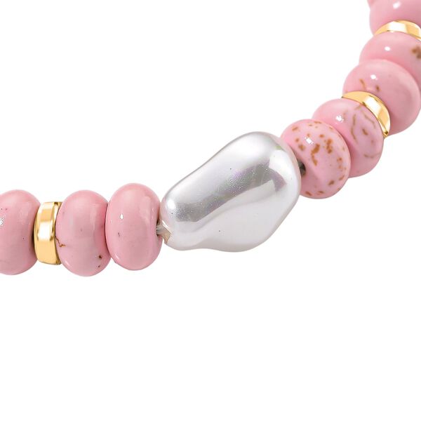 Wei&szlig;e Muschelkernperle, Almandin Armband,  ca. 18 cm + 5 cm Extender, goldfarben image number 3