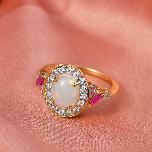 D'Joy nat&uuml;rlicher, &auml;thiopischer Welo Opal, afrikanischer Rubin und Zirkon Ring - 2,06 ct. image number 1