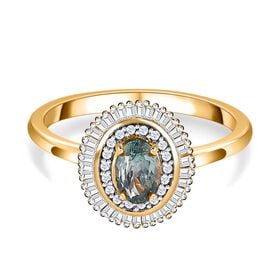 Alexandrit, Weißer Diamant Ring 750 Gold (Größe 18.00) ca. 1,05 ct