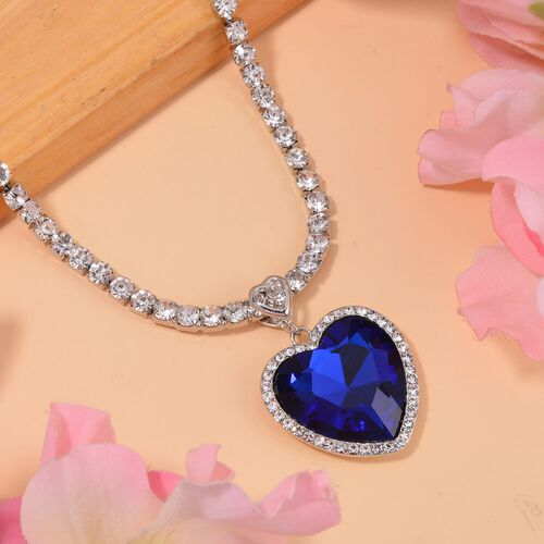 J Francis gefertigt mit SWAROVSKI- Blaue und weiße Swarovski Kristall Halskette, 50cm image number 1