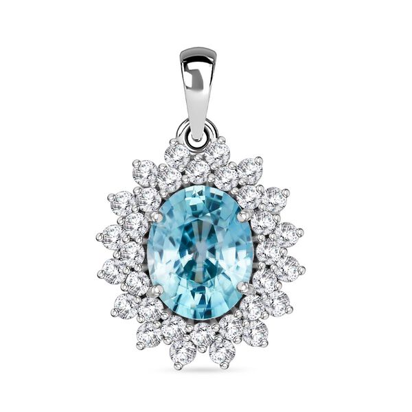 AAA Blauer Zirkon, Lab Grown Diamant Anhänger 375 Gold Weiß ca. 5,14 ct. image number 0