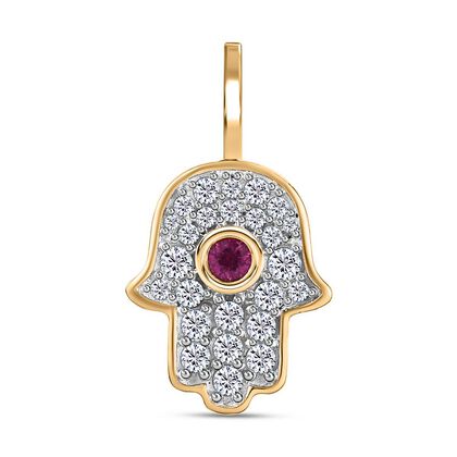 Afrikanischer Rubin (Fissure gefüllt), Weißer Zirkon Anhänger 925 Silber vergoldet ca. 1.02 ct