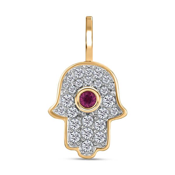 Afrikanischer Rubin (Fissure gefüllt), Weißer Zirkon Anhänger, 925 Silber vergoldet ca. 1.02 ct image number 0