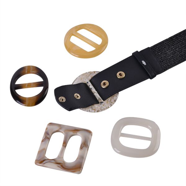 Elastischer Gürtel mit 5 Harz-Schnallen, Schwarz image number 7