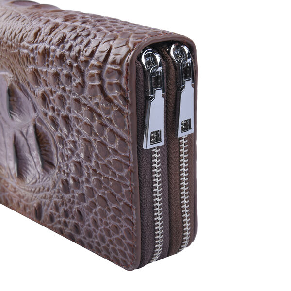 Brieftasche aus 100% echtem Leder mit Kroko-Pr&auml;gung, Gr&ouml;&szlig;e 20x5x12 cm, Braun image number 6