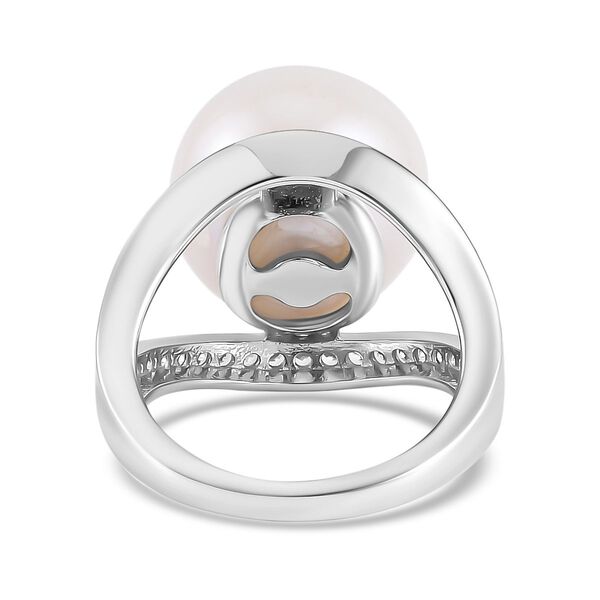 14-15mm weißer Edison Perle und Zirkon-Ring - 0,85 ct. image number 6