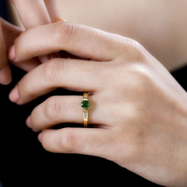 Natürlicher Chromdiopsid, Weißer Zirkon Ring 925 Silber vergoldet (Größe 19.00) ca. 0,65 ct image number 3