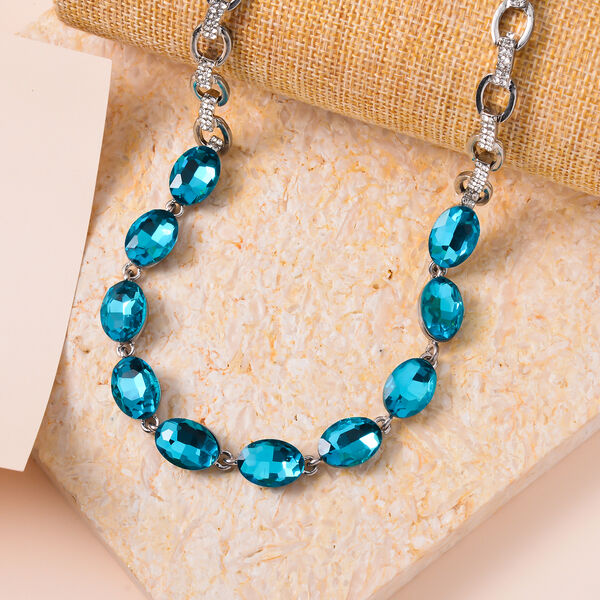 Blauer Kristall, Weißer Kristall Halskette ca. 50 cm image number 2