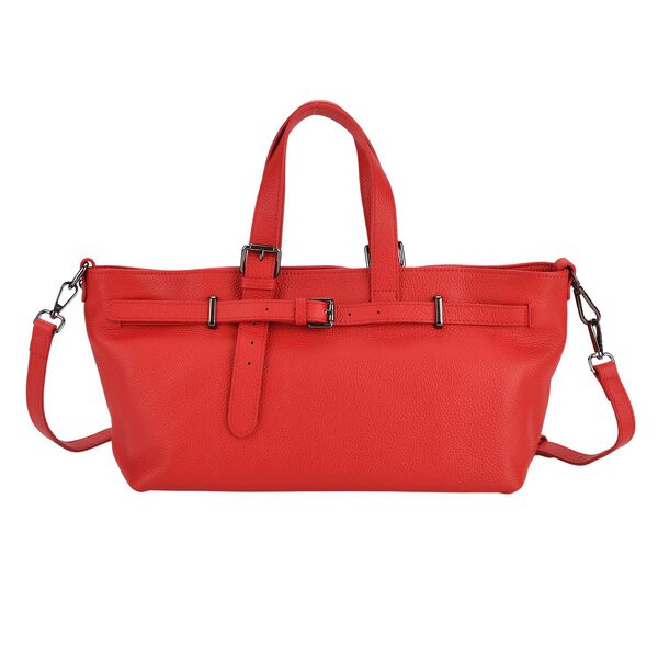 Echtleder-Crossbody-Bag im Trapez-Design, 32x12x19 cm, Rot image number 0