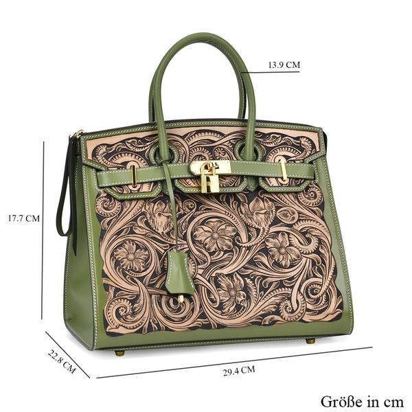 Grand Pelle  - Designer-inspirierte Echtleder Handtasche, hellgrün image number 6