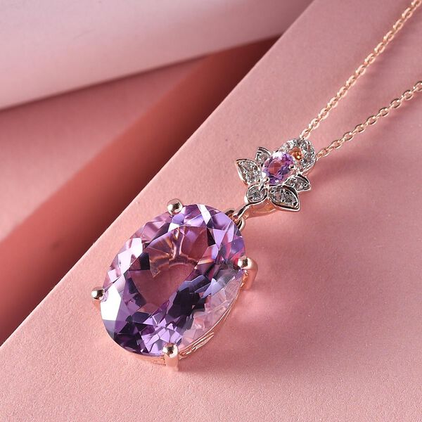 Rose De France Amethyst and floraler Zirkon-Anhänger mit Kette, 925 Silber rosévergoldet, 11,68 ct. image number 3