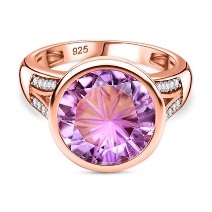 Rose De France Amethyst, Wei&szlig;er Zirkon Ring 925 Silber 750 Ros&eacute;gold Vermeil (Gr&ouml;&szlig;e 17.00) ca. 6,06 ct