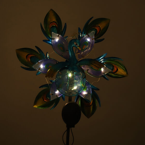 Handbemaltes Windrad Pfau mit Solarlicht, Größe 25x15x117 cm, Mehrfarbig image number 2