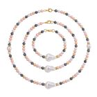 3er Set Mehrfarbige-Muschelkernperlen-Schmuckst&uuml;cke, bestehend aus Armband (ca. 19 cm) und zwei Halsketten (ca. 40 cm und 50 cm), gelb vergoldet