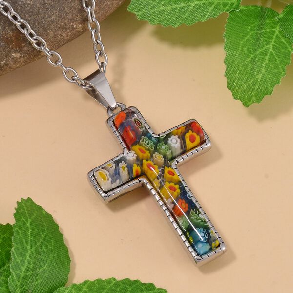 Kreuz-Halskette im Murano-Stil, 60cm image number 8
