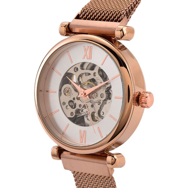 GENOA TIME V2 Automatik-Mechanische Uhr, wei&szlig;es Sonnenschliff-Zifferblatt, Wasserdicht, Ros&eacute;farben image number 3