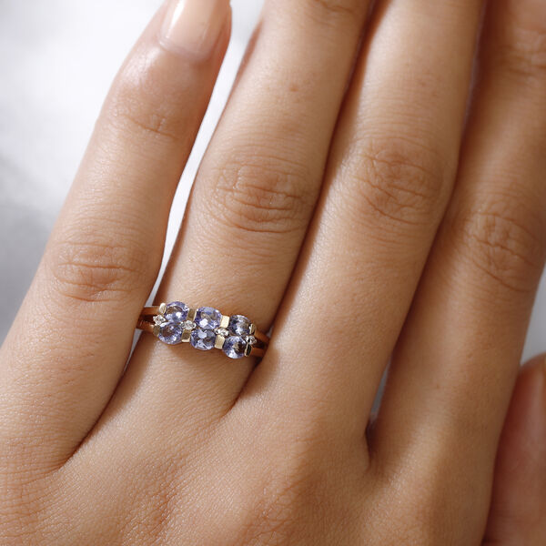 Tansanit und Zirkon-Ring, 925 Silber Gelbgold Vermeil  ca. 1,03 ct image number 3