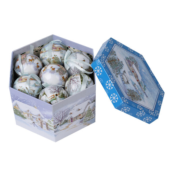 14er-Set Weihnachtskugeln in Geschenkbox, Weihnachtsmotiv, Durchmesser 7,5 cm, Mehrfarbig image number 4