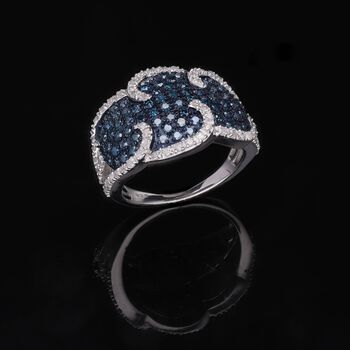 Blauer Diamant Ring, 925 Silber platiniert (Gr&ouml;&szlig;e 18.00) ca. 1.00 ct