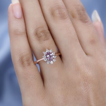AA Lila Spinell, wei&szlig;er Zirkon Ring, 925 Silber Ros&eacute;gold Vermeil (Gr&ouml;&szlig;e 18.00) ca. 0.99 ct