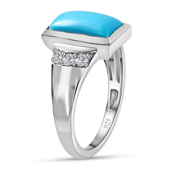 Amerikanischer, nat&uuml;rlicher Sleeping Beauty T&uuml;rkis, Wei&szlig;er Zirkon Ring, 925 Silber platiniert (Gr&ouml;&szlig;e 17.00) ca. 2.43 ct image number 5