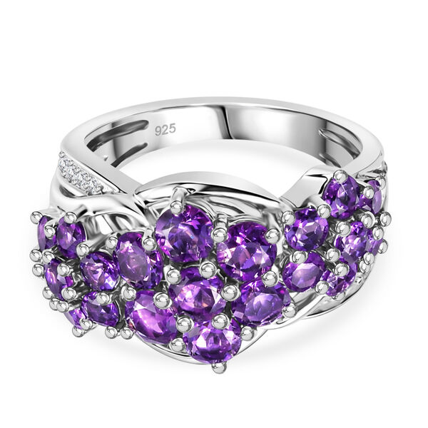 Lusaka Amethyst und Zirkon Ring 925 Silber Platin-&Uuml;berzug