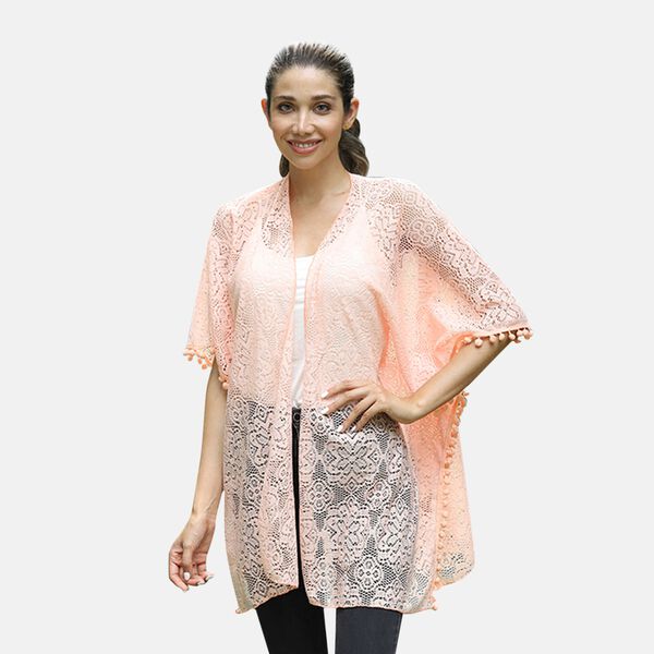 Kimono aus Spitze, Einheitsgr&ouml;&szlig;e Pfirsich