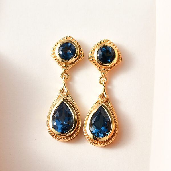 London Blau Topas Ohrringe, 925 Silber vergoldet ca. 4.20 ct image number 2