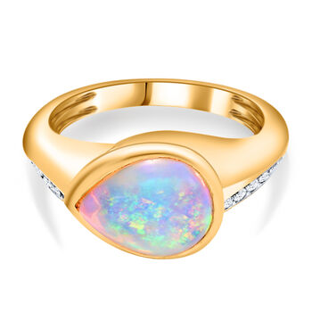 Nat&uuml;rlicher, &auml;thiopischer Opal und Zirkon-Ring, 925 Silber Gelbgold Vermeil (Gr&ouml;&szlig;e 16.00) ca. 1.76 ct