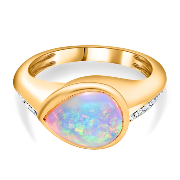Nat&uuml;rlicher, &auml;thiopischer Opal und Zirkon-Ring, 925 Silber Gelbgold Vermeil  ca. 1,76 ct