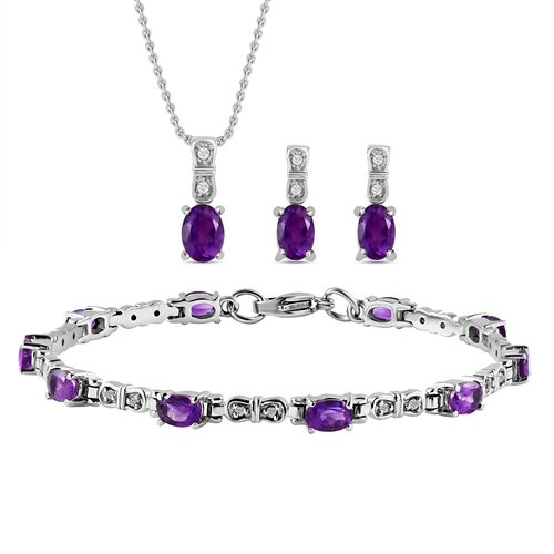 3er Set, afrikanische Amethyst Ohrringe, Armband, Anhänger mit Kette, Edelstahl, ca. 7.28 ct image number 0