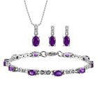 3er Set, afrikanische Amethyst Ohrringe, Armband, Anhänger mit Kette, Edelstahl, ca. 7.28 ct