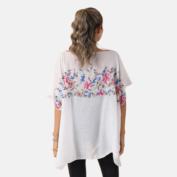 T-Shirt mit Blumen-Stickerei, Wei&szlig;, Einheitsgr&ouml;&szlig;e image number 2