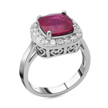 Afrikanischer Rubin und wei&szlig;er Zirkon-Ring, 925 Silber platiniert  ca. 5,47 ct