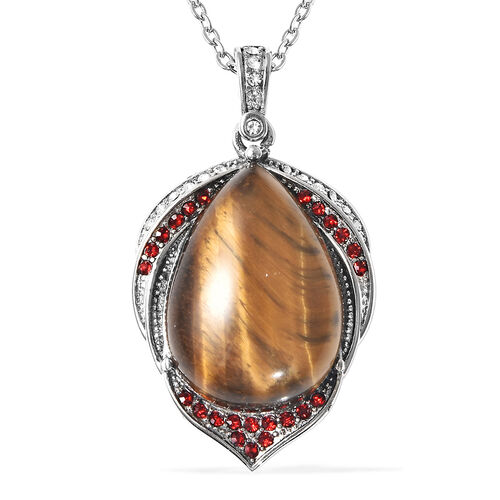 Gelber Tigerauge und weißer Kristall-Anhänger mit Kette, 50 cm, Edelstahl ca. 17,40 ct image number 0
