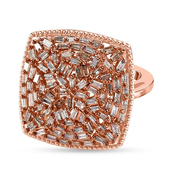 Nat&uuml;rlicher Champagner Diamant-Ring, 925 Silber Ros&eacute;gold Vermeil (Gr&ouml;&szlig;e 16.00) ca. 1.00 ct