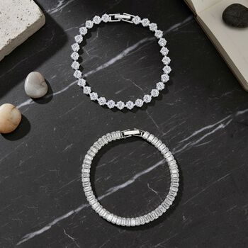 2er Set - Wei&szlig;er Zirkonia Armband ca. 19 cm, Nickelfreies Messing