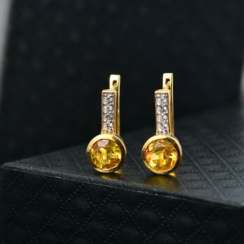 D'Joy Sphaleros Quarz, Wei&szlig;er Zirkon Ohrringe 925 Silber 750 Gelb Vergoldet ca. 3.32 ct