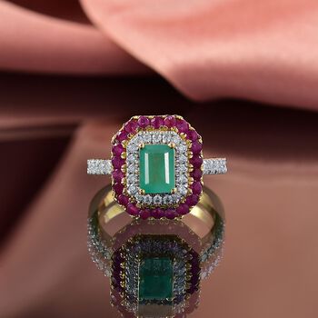 D&rsquo;Joy AAA Kagem sambischer Smaragd, Mosambik Rubin und Moissanit Ring - 2.19 ct.