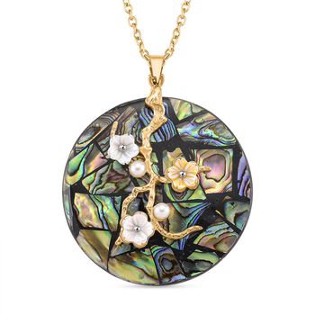 Abalone Muschel, Harz Anh&auml;nger mit Kette ca. 50 cm + 5 cm Extender, 316L Edelstahl, goldfarben