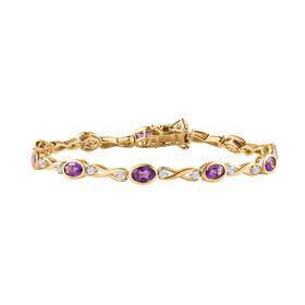 Natürlicher AA Marokkanischer Amethyst, Weißer Zirkon Armband, ca. 20 cm 925 Silber Gelbgold Vermeil ca. 5.60 ct