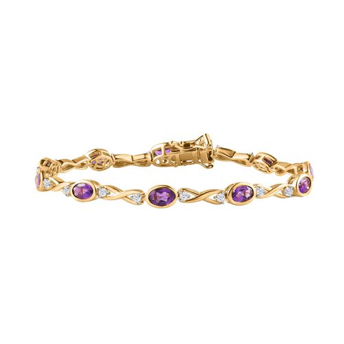 Natürlicher AA Marokkanischer Amethyst, Weißer Zirkon Armband, ca. 20 cm 925 Silber Gelbgold Vermeil ca. 5.60 ct image number 0