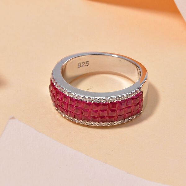 Rubin-Farbe und wei&szlig;er Zirkonia Ring image number 2