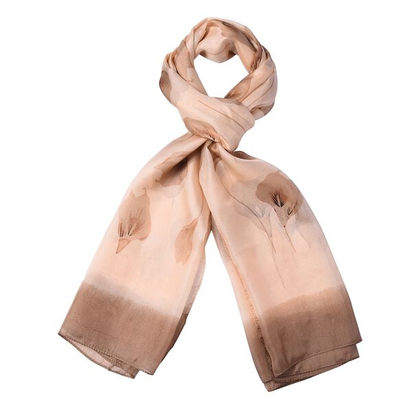 LA MAREY: Bedruckter Schal aus 100% Maulbeerseide, Blumenmuster, inkl. Geschenkbox, Braun&nbsp; image number 3