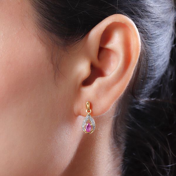 Ilakaka Rosa Saphir und Zirkon-Ohrhänger, 925 Silber vergoldet, 0,80 ct. image number 3