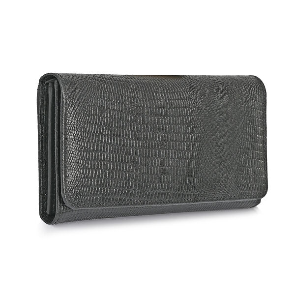LA MAREY Geldb&ouml;rse aus Leder mit RFID Schutz und Eidechsen Pr&auml;gung, 18,4 x 10,2 cm, Schwarz image number 6