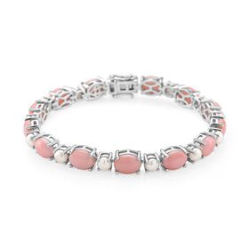 D'Joy Natürlicher Rosa Königsmuschel Perle, Weiße Süßwasser Perle Armband ca. 20 cm 925 Silber rhodiniert