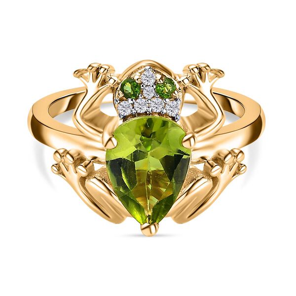 GP Trionfo Kollektion - Nat&uuml;rlicher Peridot, Nat&uuml;rlicher Chromdiopsid Ring 925 Silber Gelbgold Vermeil (Gr&ouml;&szlig;e 19.00) ca. 1.93 ct