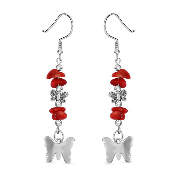 Blauer Howlit, Rote Koralle Schmuckset Reiner Edelstahl Schwarz oxidiert und Legierung Schwarz oxidiert ca. 75.00 ct image number 7